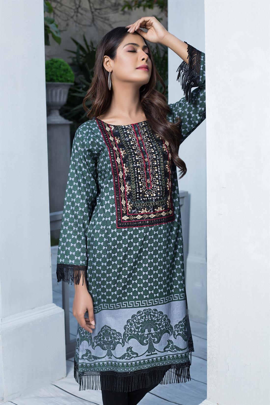 Green & Grey Beaded Ladies Tunics and Kurta