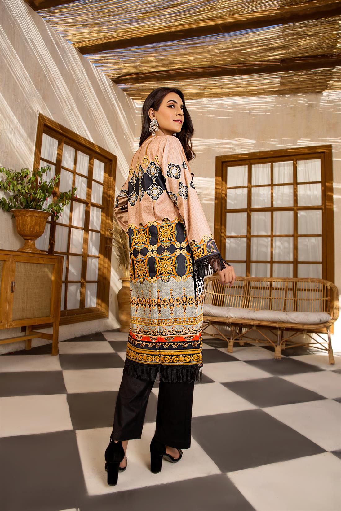 Peach Digital Printed Embroidered Readymade Kurta