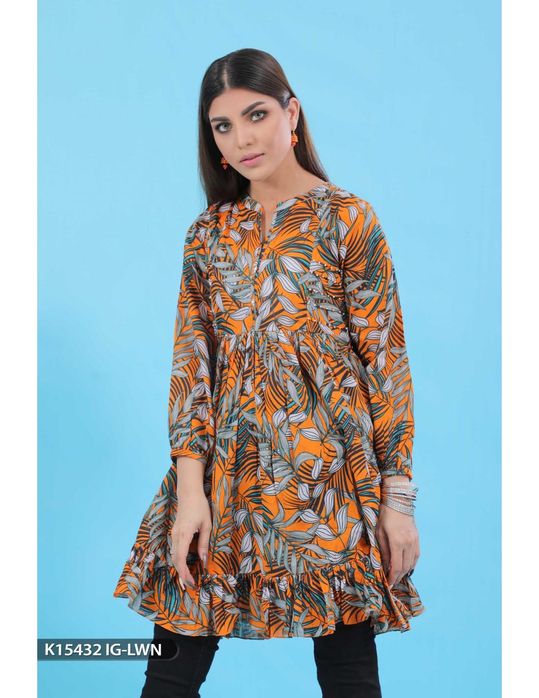 Orange Beaded 1 Piece Printed Lawn Ladies Readymade Shirt