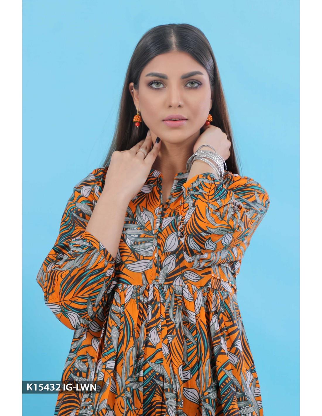Orange Beaded 1 Piece Printed Lawn Ladies Readymade Shirt