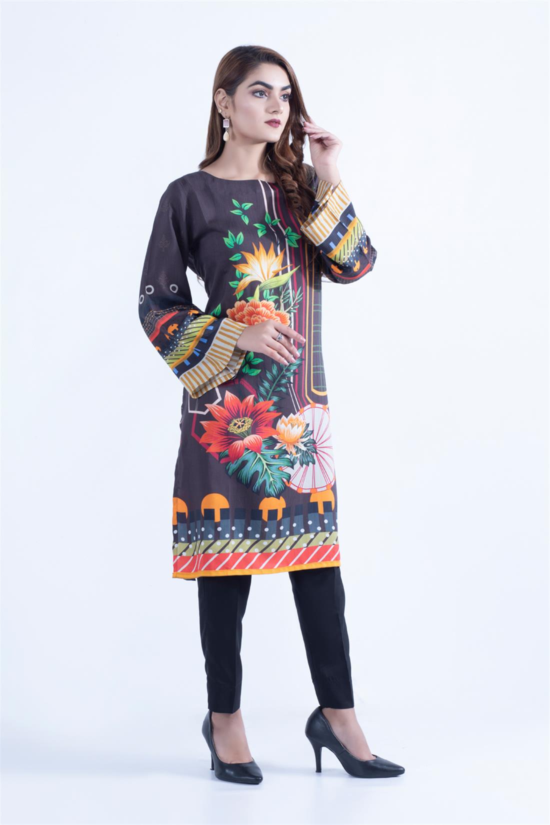 Dark Brown SPRING COLLECTION: Viscose Digital Printed Kurta.