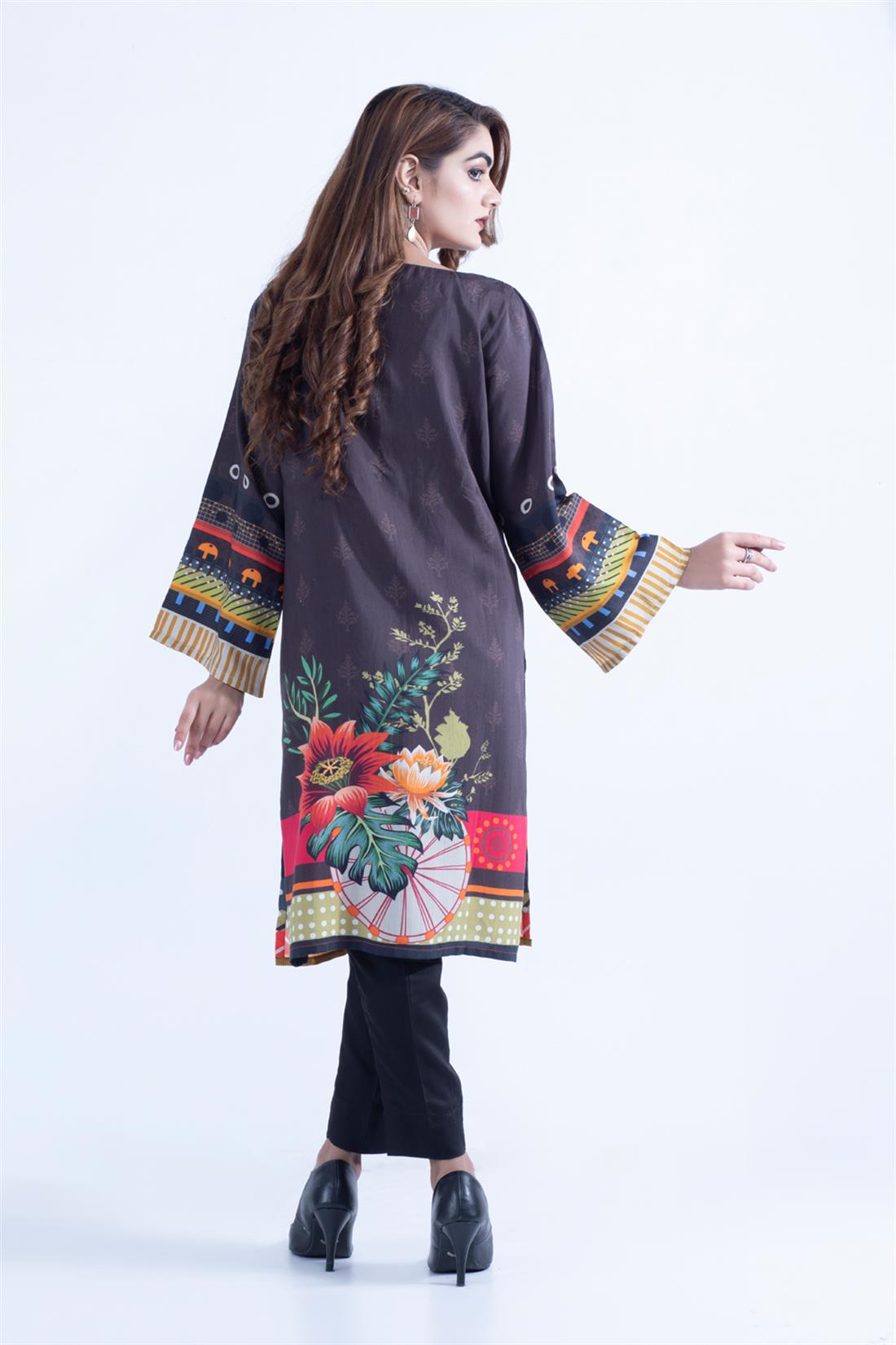 Dark Brown SPRING COLLECTION: Viscose Digital Printed Kurta.
