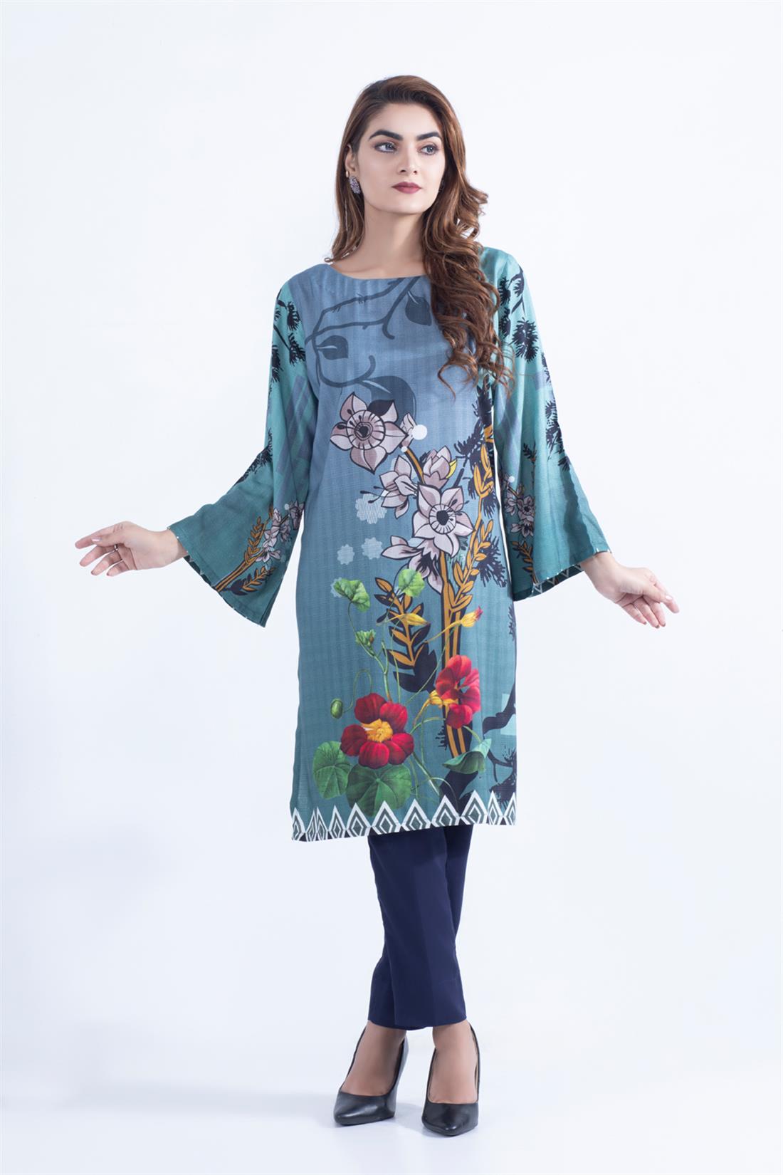 Blue Grey Stunning Viscose Digital Printed Kurta