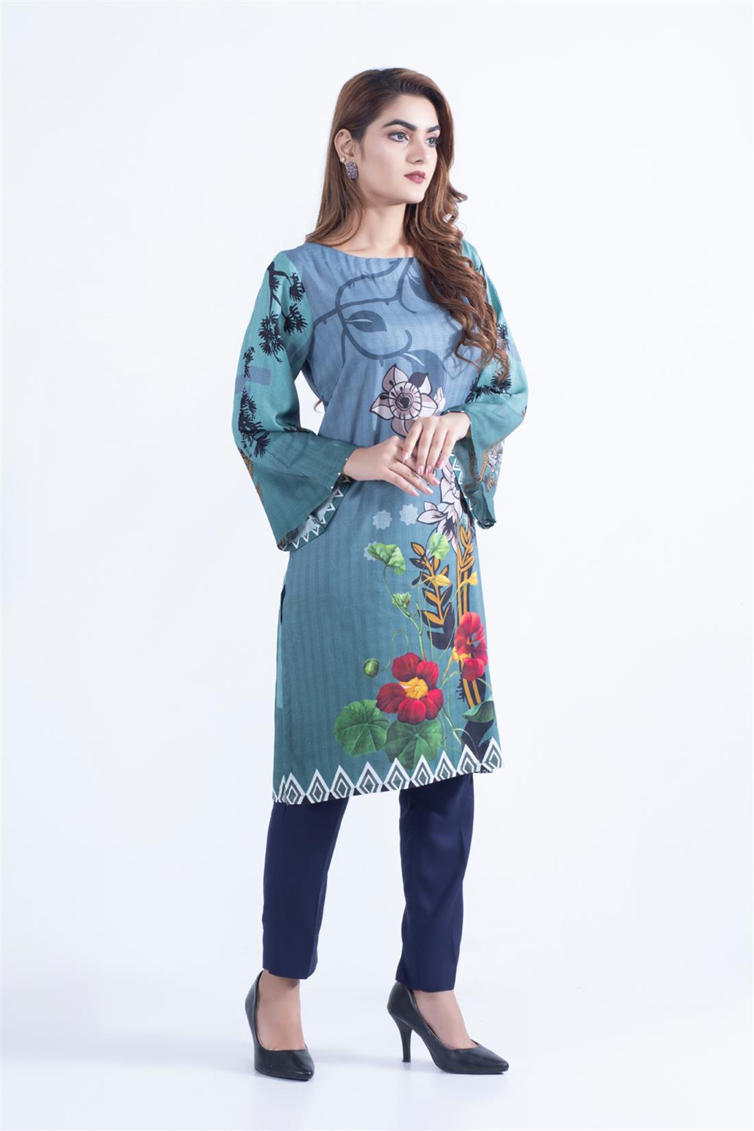 Blue Grey Stunning Viscose Digital Printed Kurta