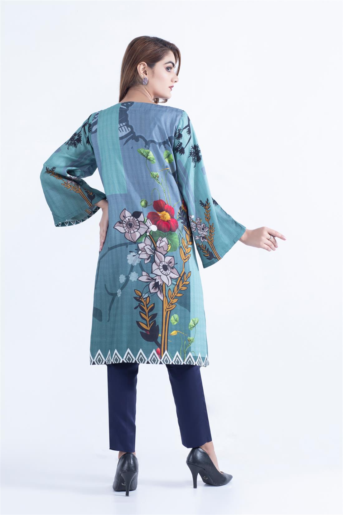 Blue Grey Stunning Viscose Digital Printed Kurta