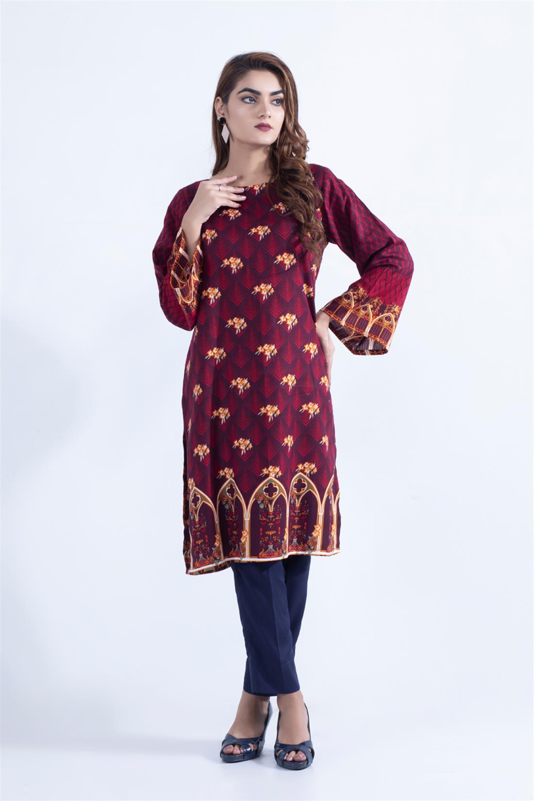 Maroon 1 PC Viscose Stunning Digital Printed Kurta