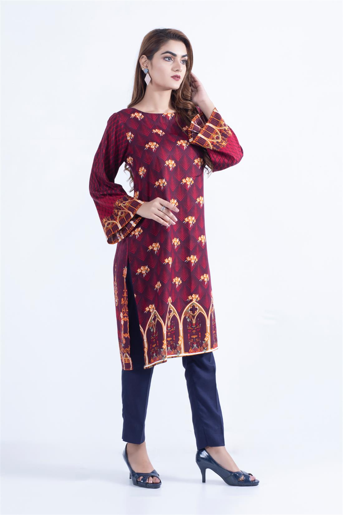 Maroon 1 PC Viscose Stunning Digital Printed Kurta
