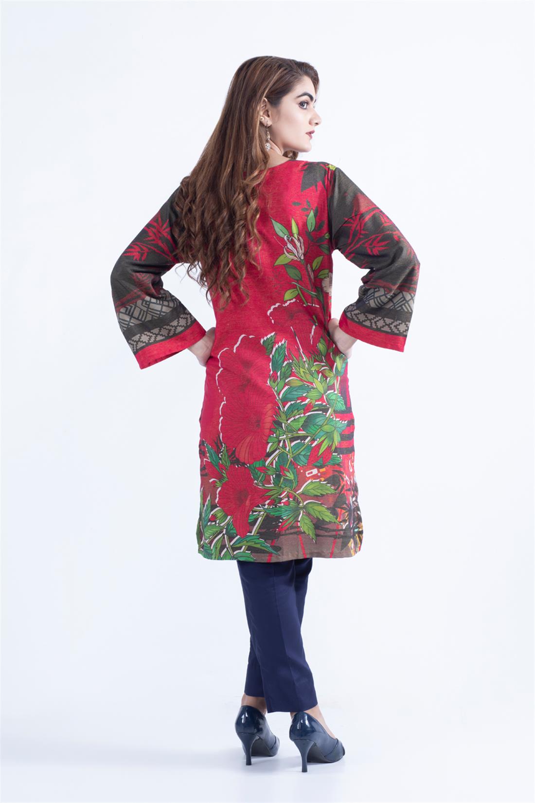 Red 1 PC Viscose Stunning Digital Printed Kurta