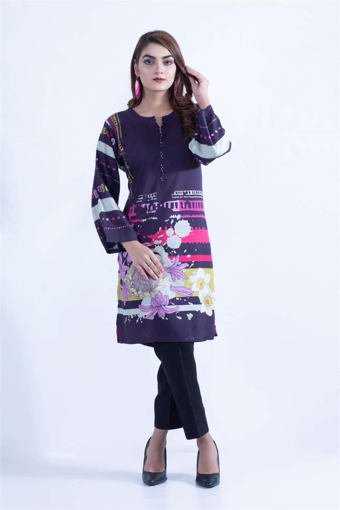 Dark Purple 1 Piece Viscose Digital Printed Kurta
