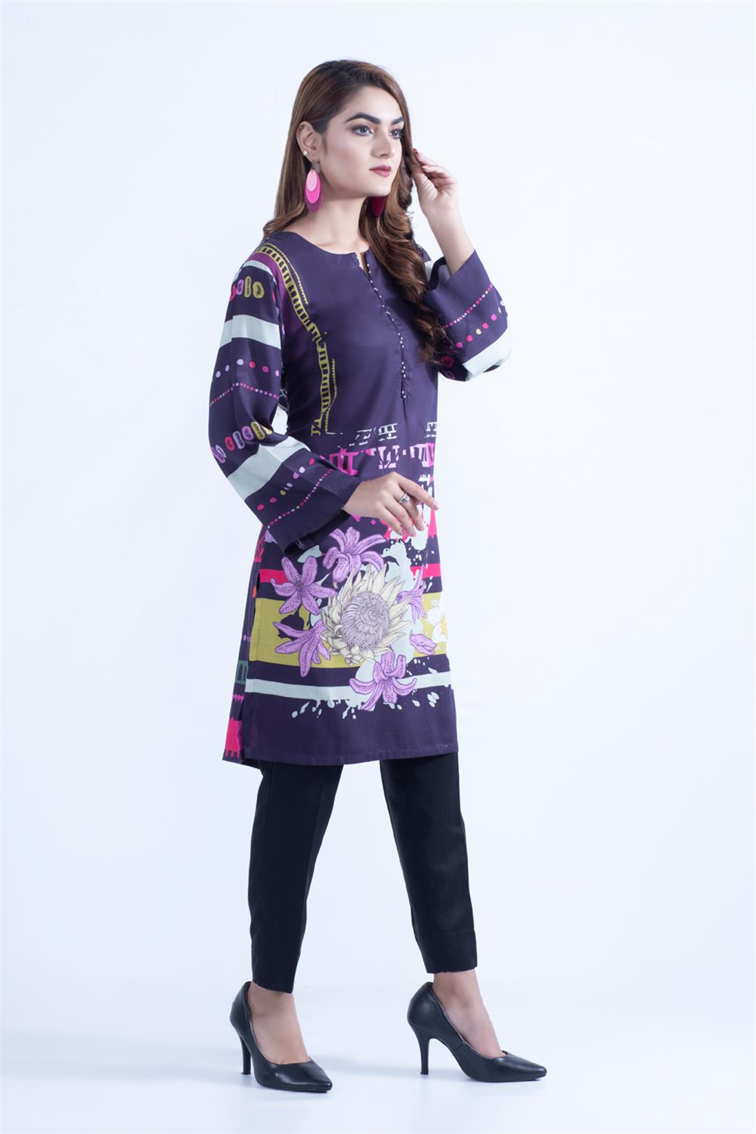 Dark Purple 1 Piece Viscose Digital Printed Kurta