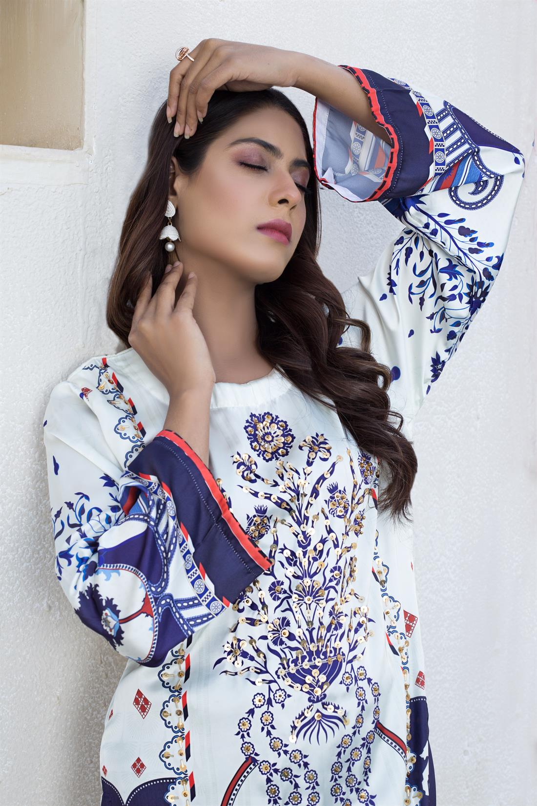 Cream 1 PC Silk Digital Printed Readymade Kurta