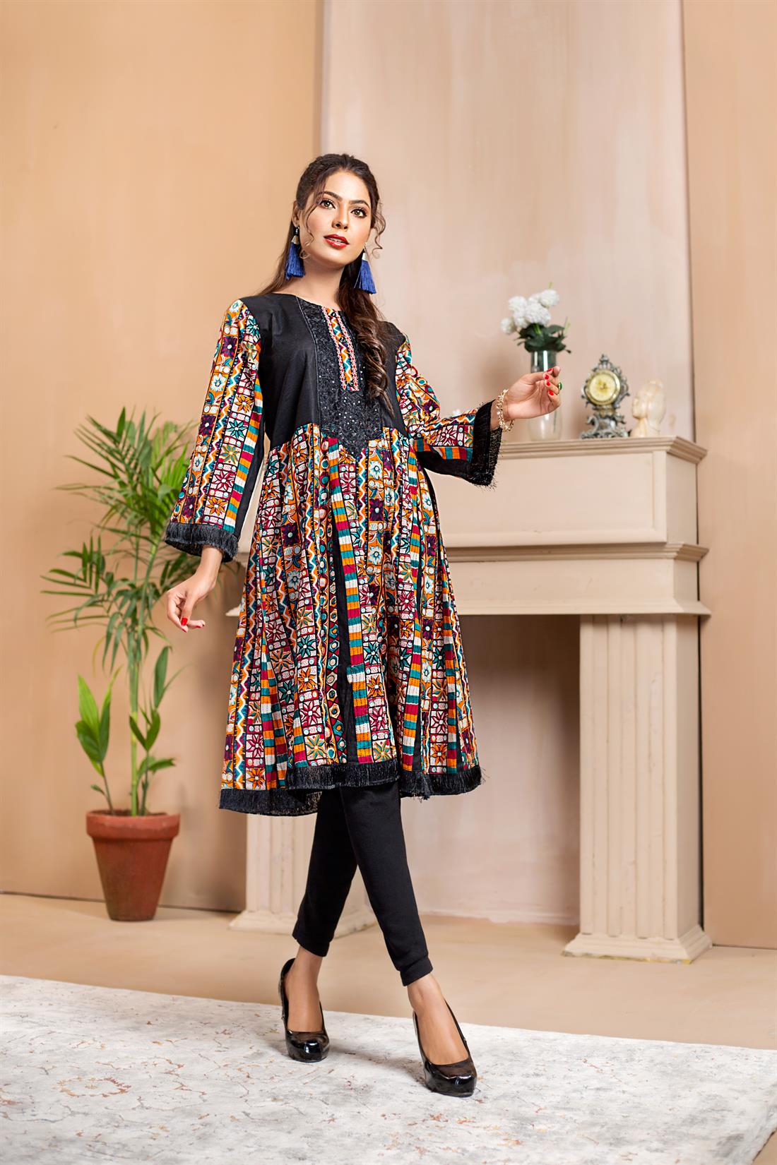 Black & Multicolour Embroidered Ladies Tunics and Kurta
