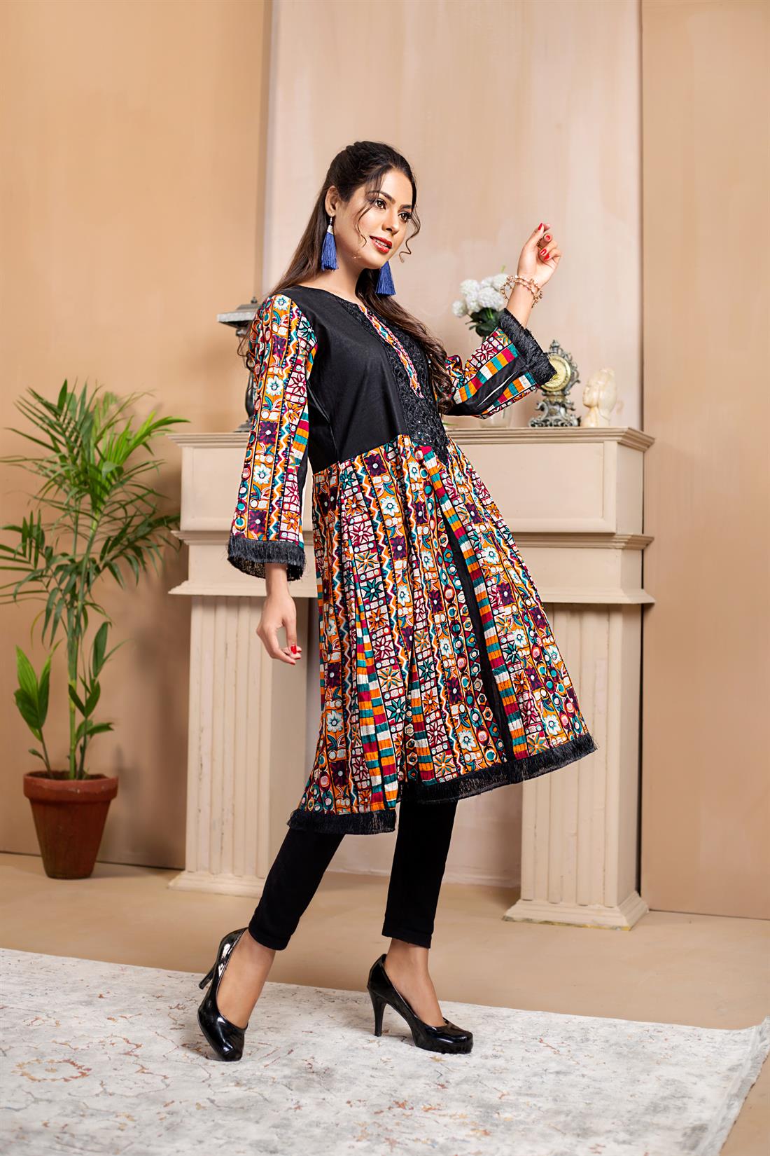 Black & Multicolour Embroidered Ladies Tunics and Kurta