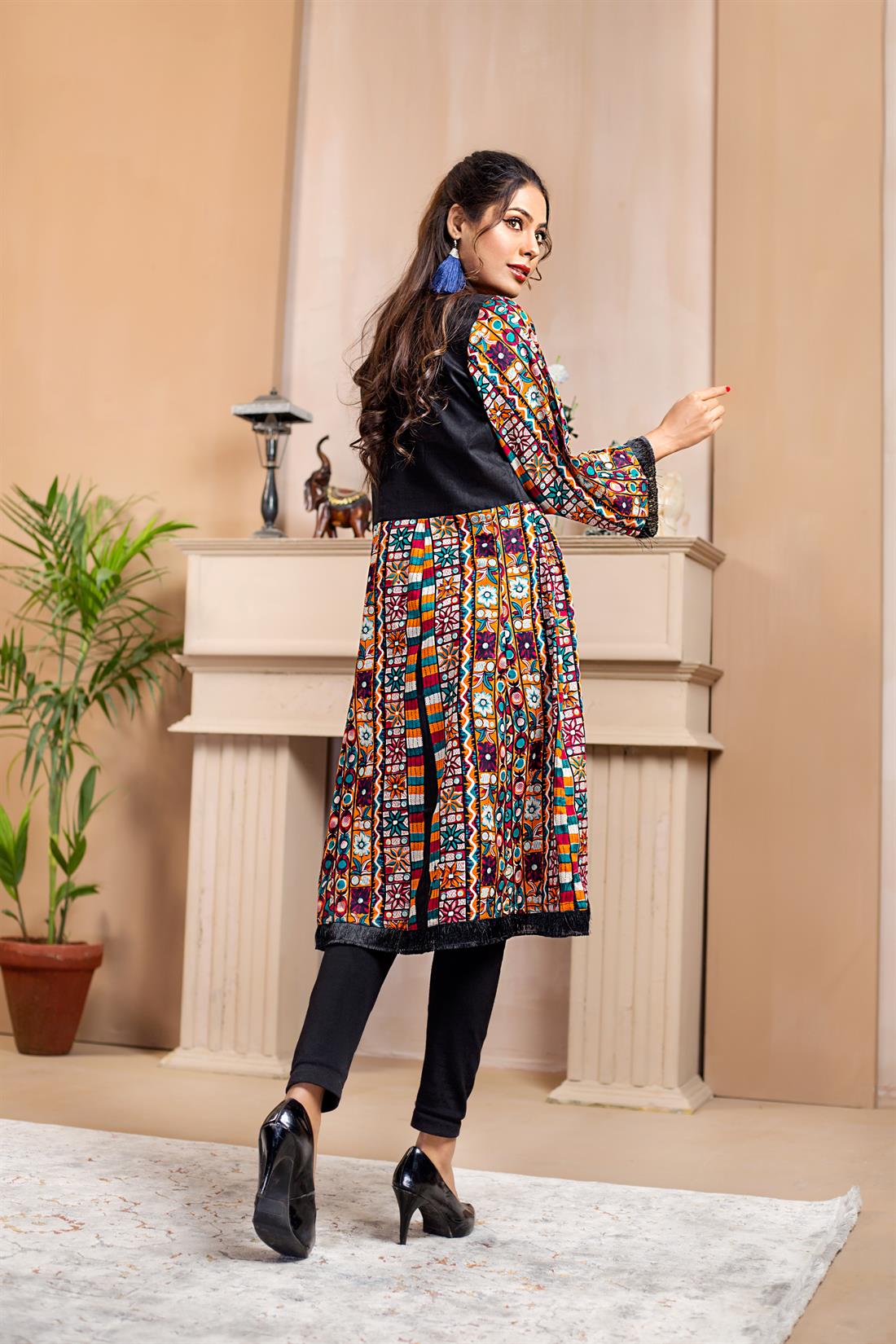 Black & Multicolour Embroidered Ladies Tunics and Kurta