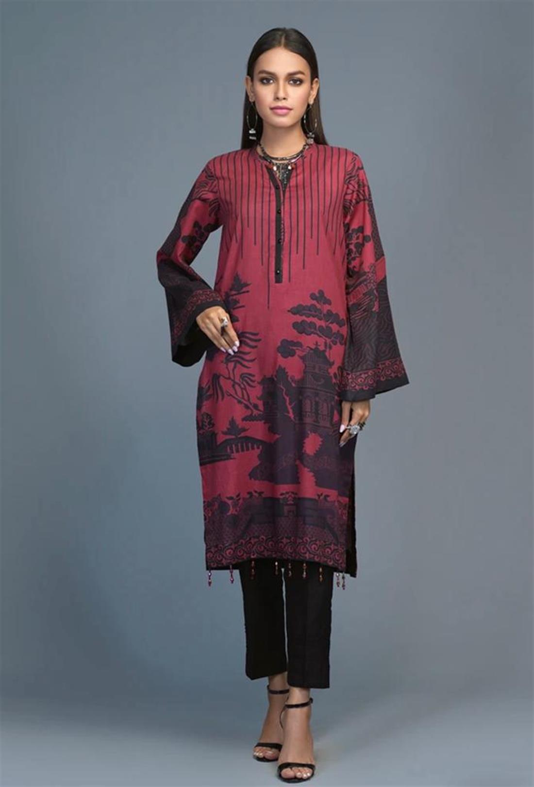 Maroon & Black Digital Print Lawn Ladies Tunics and Kurta