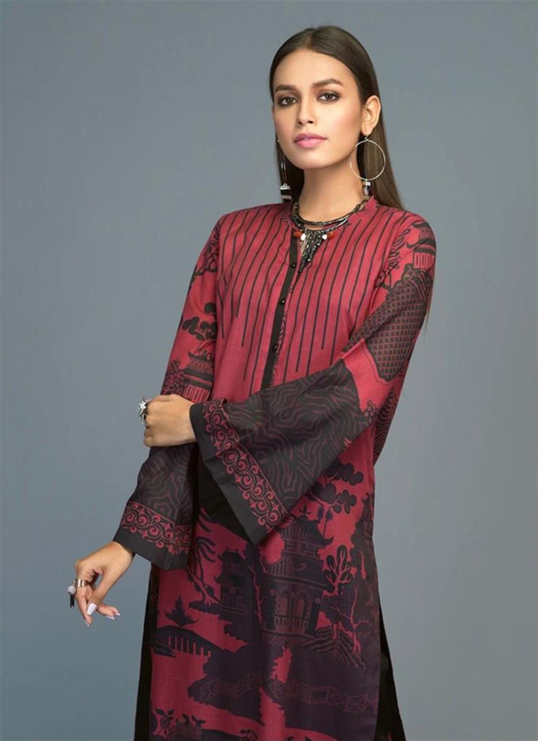 Maroon & Black Digital Print Lawn Ladies Tunics and Kurta