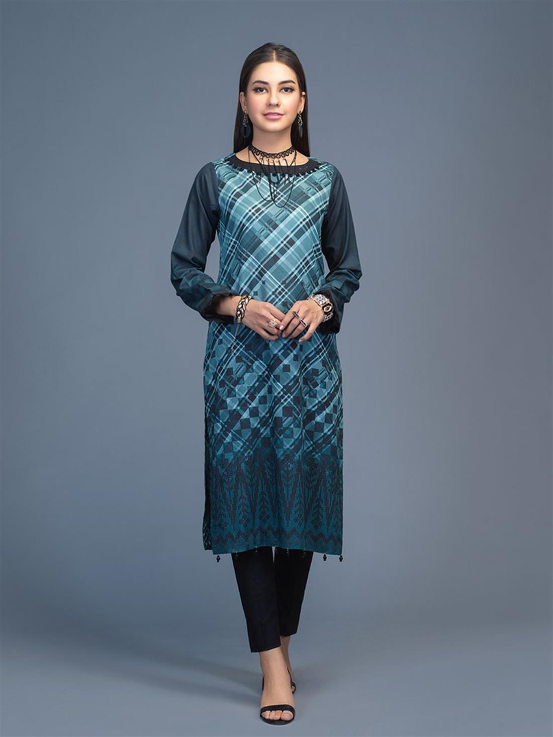 Grey & Blue Grey/Blue 1 PC Readymade Digital Printed Lawn Shirt