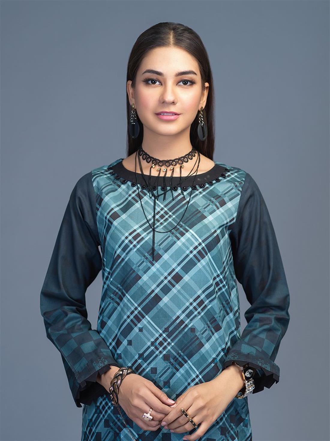 Grey & Blue Grey/Blue 1 PC Readymade Digital Printed Lawn Shirt