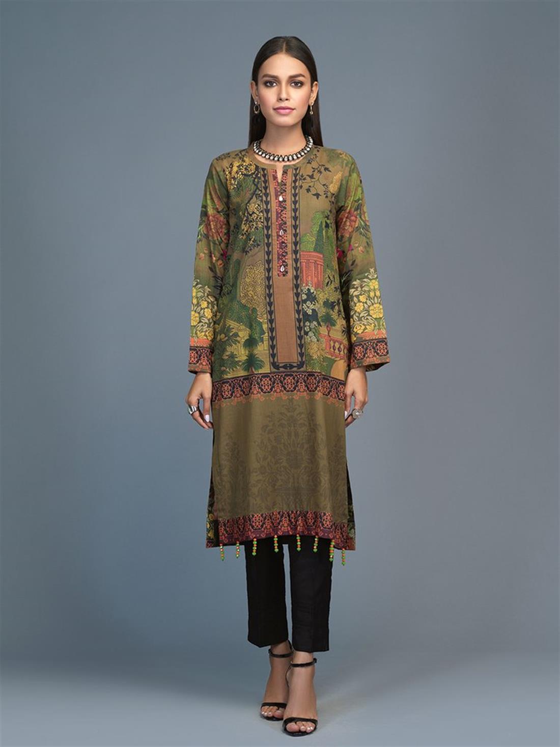 Leaf Green 1 PC Readymade Digital Printed Lawn Shirt