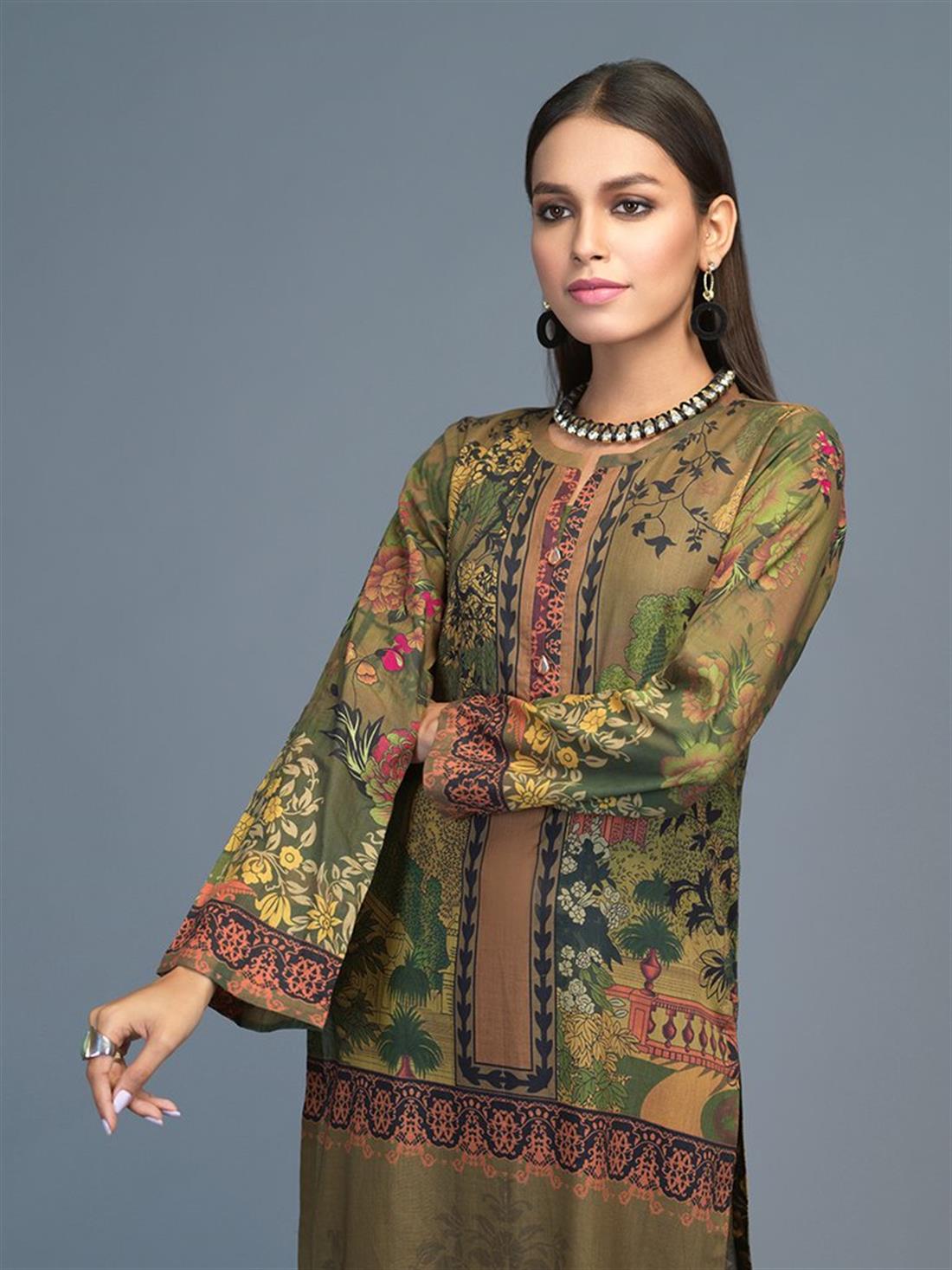 Leaf Green 1 PC Readymade Digital Printed Lawn Shirt