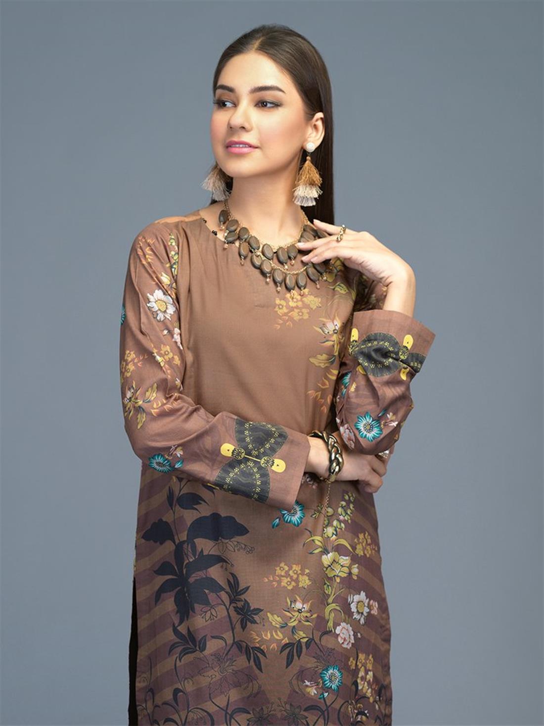Brown 1 PC Readymade Digital Printed Lawn Shirt