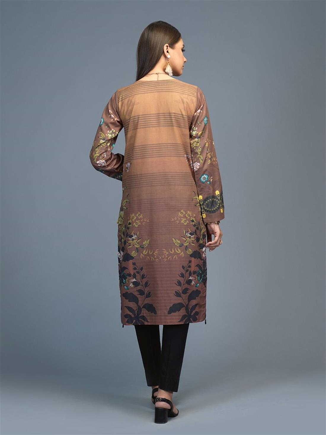 Brown 1 PC Readymade Digital Printed Lawn Shirt