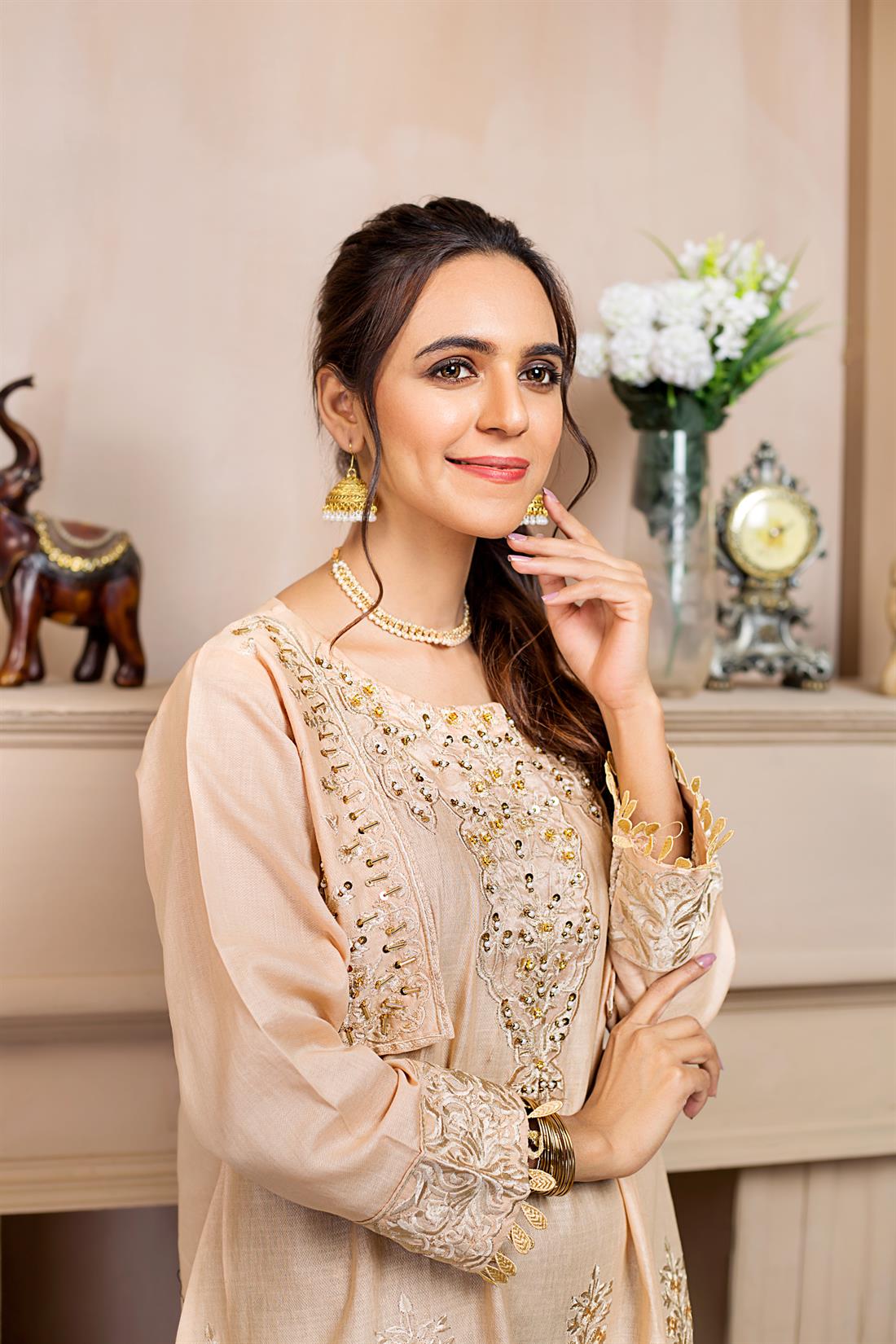 Beige Embroidered Ladies Tunics and Kurta