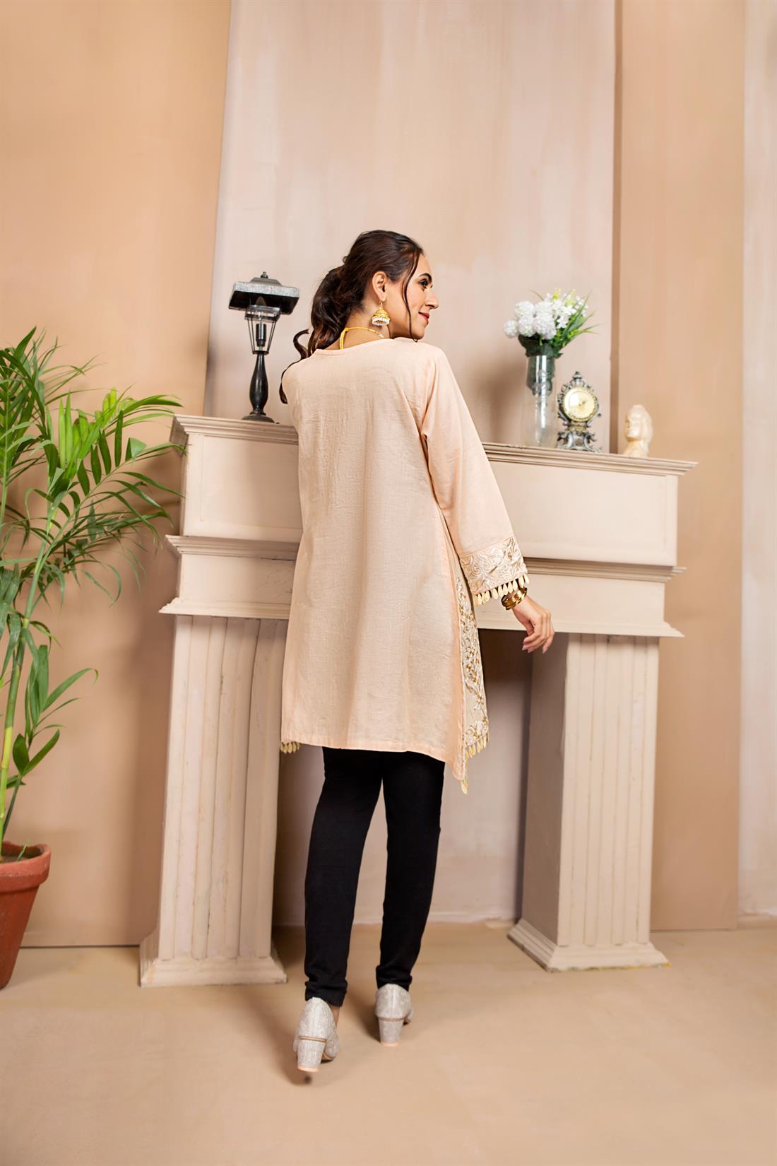 Beige Embroidered Ladies Tunics and Kurta