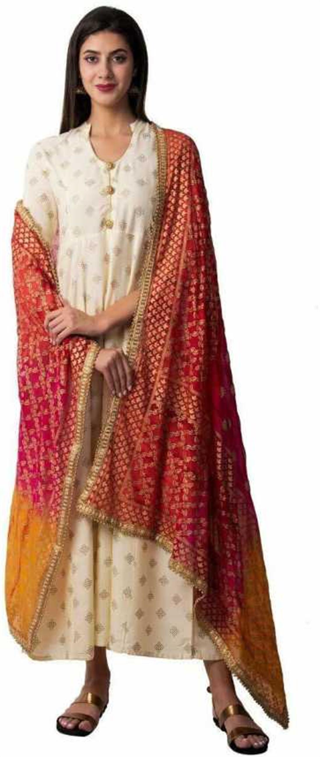 Cream 2 Piece Women Printed Kurta and Dupatta Set