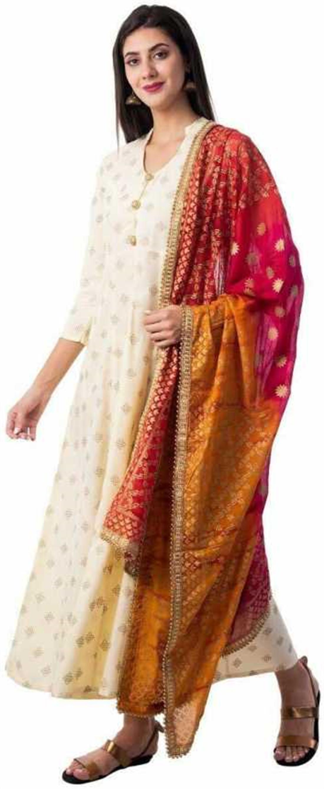 Cream 2 Piece Women Printed Kurta and Dupatta Set