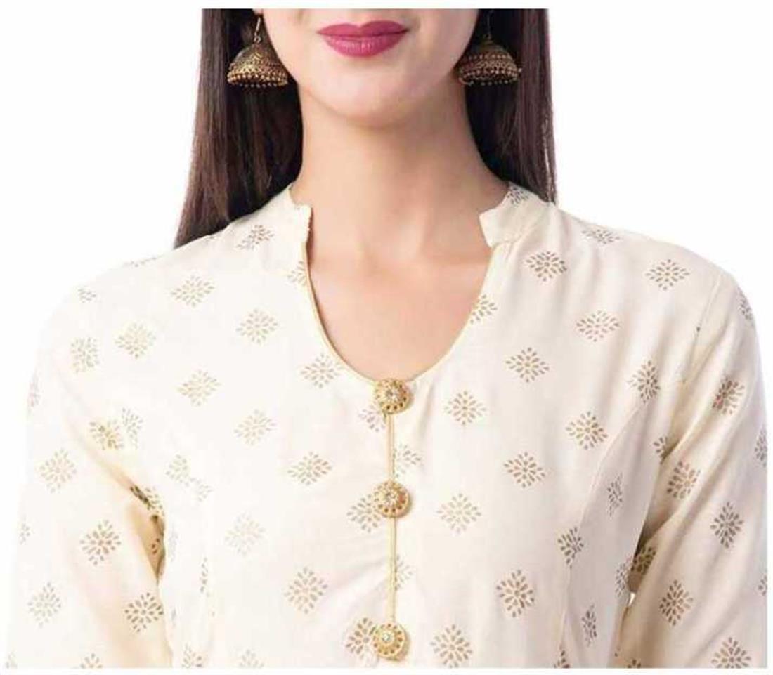 Cream 2 Piece Women Printed Kurta and Dupatta Set