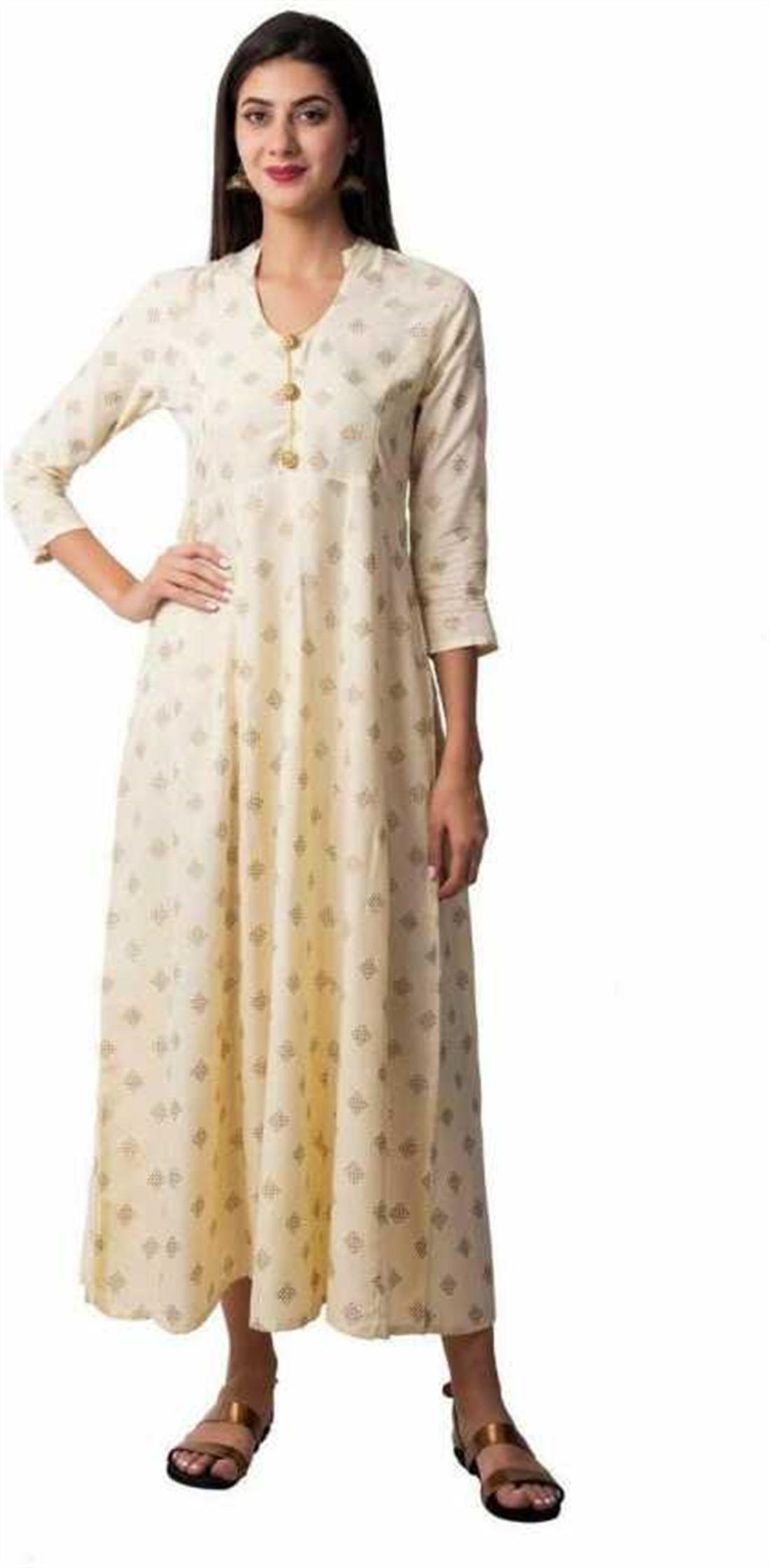 Cream 2 Piece Women Printed Kurta and Dupatta Set