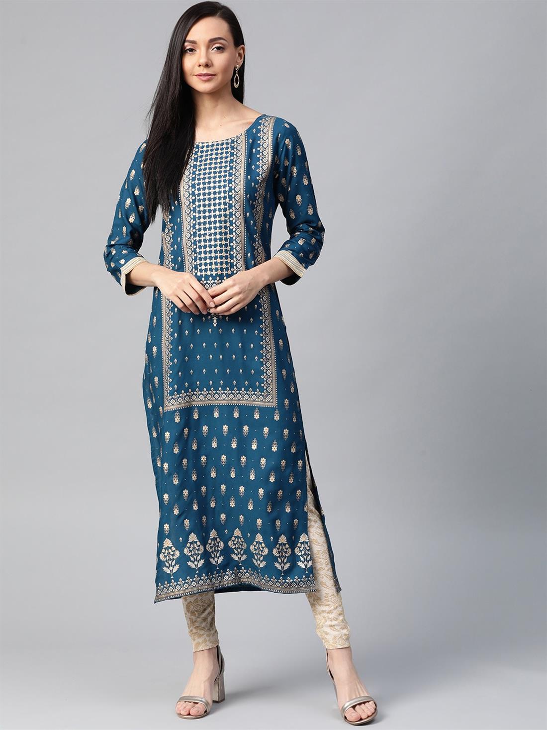 Teal Blue Printed Ladies Tunics and Kurta