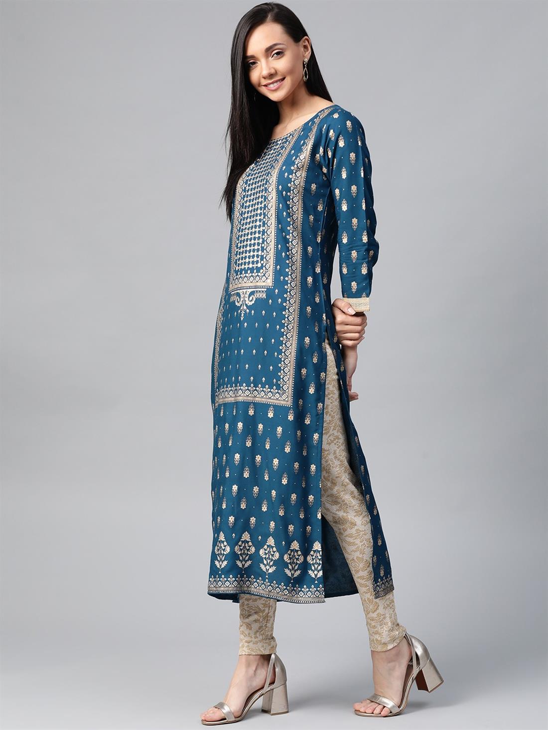 Teal Blue Printed Ladies Tunics and Kurta