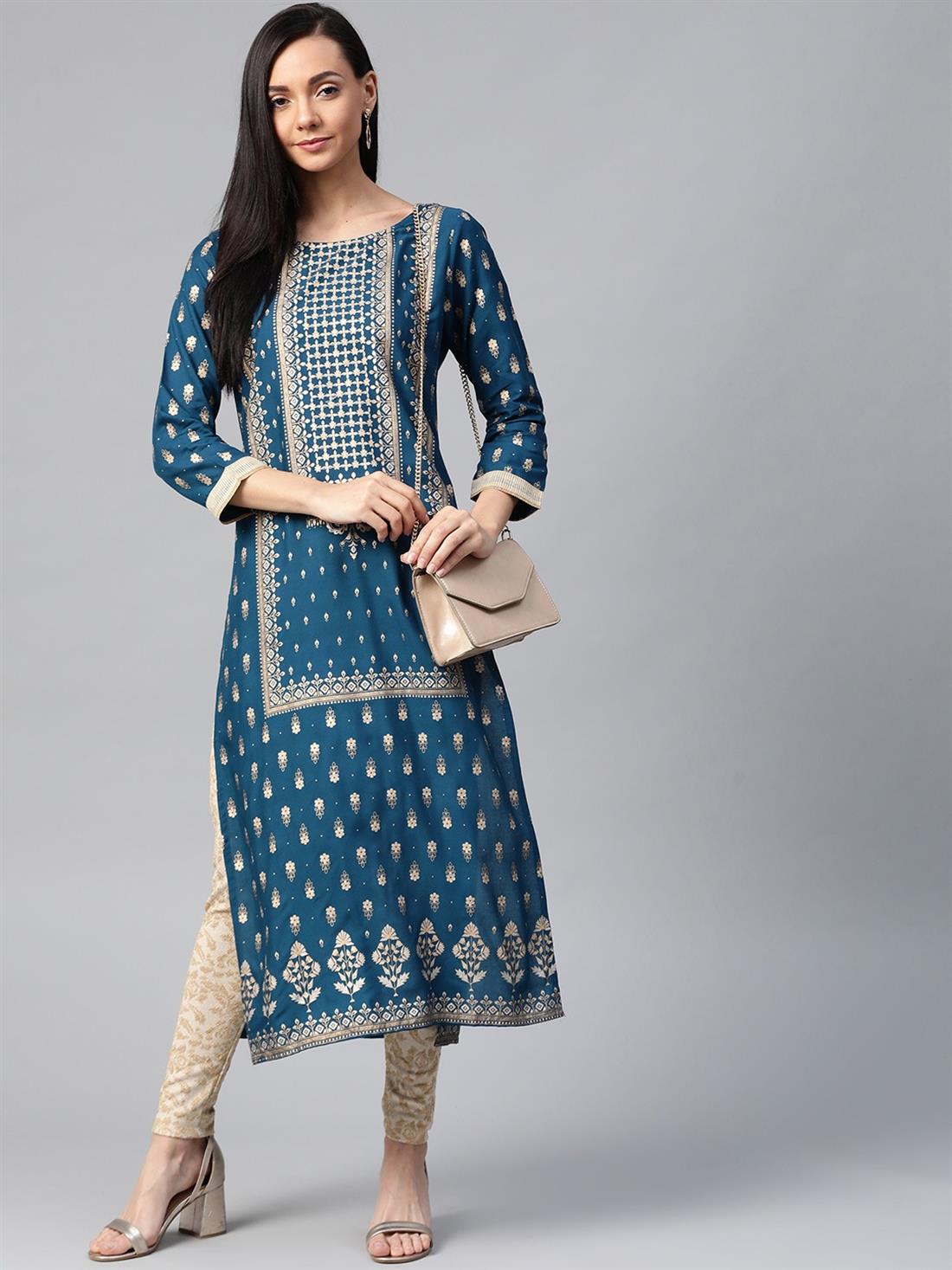 Teal Blue Printed Ladies Tunics and Kurta