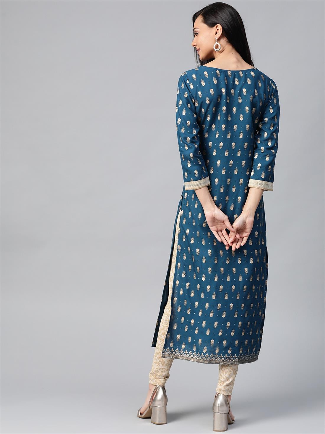 Teal Blue Printed Ladies Tunics and Kurta
