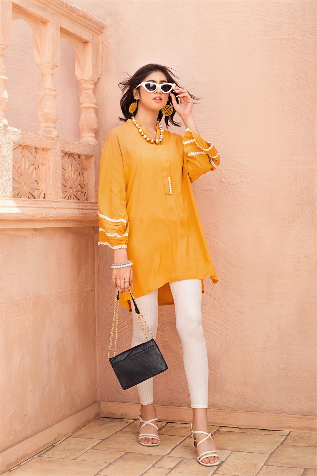 Mustard 1 PC Casual Readymade Box Cut Style Kurta