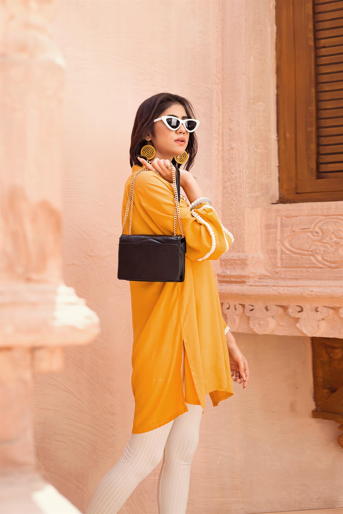 Mustard 1 PC Casual Readymade Box Cut Style Kurta