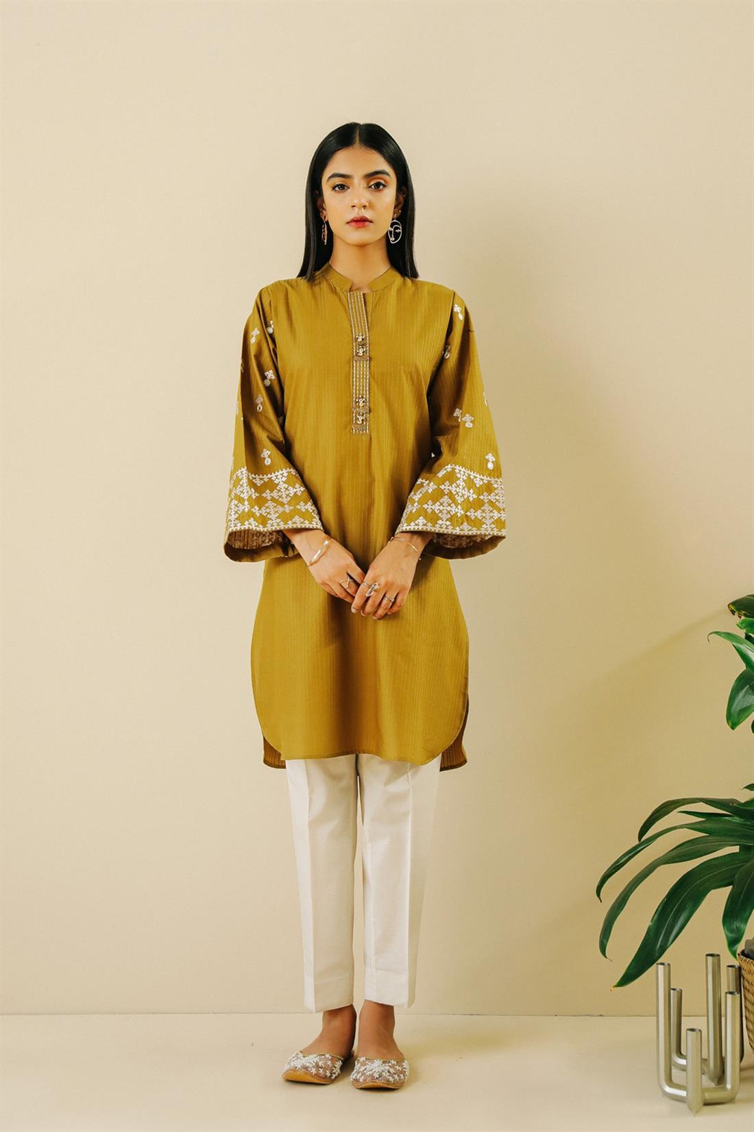 Olive Embroidered Ethnic Designer Ladies Ready to Wear Suits