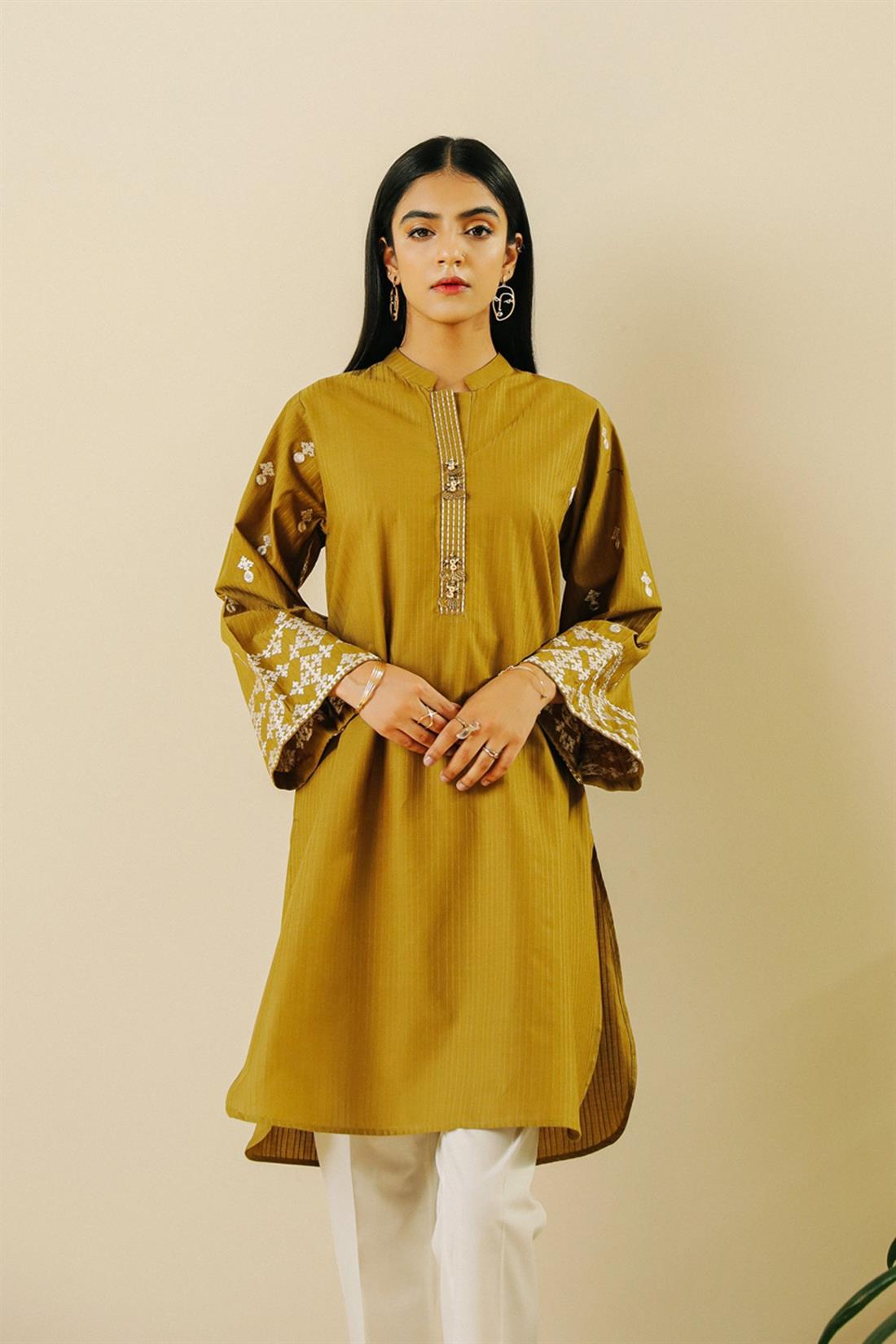 Olive Embroidered Ethnic Designer Ladies Ready to Wear Suits