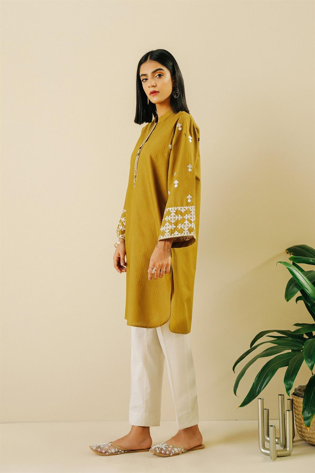 Olive Embroidered Ethnic Designer Ladies Ready to Wear Suits