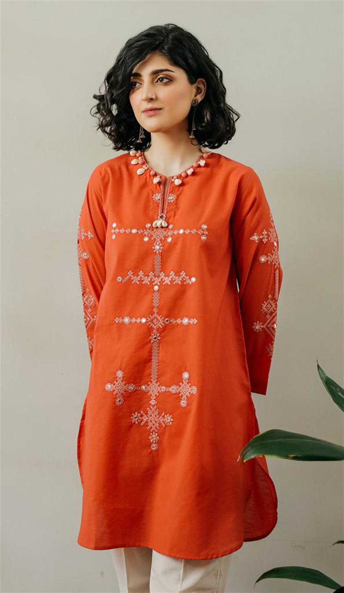 Red Embroidered Cotton Ladies Tunics and Kurta