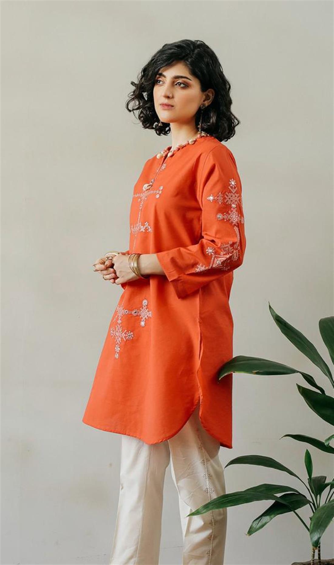 Red Embroidered Cotton Ladies Tunics and Kurta
