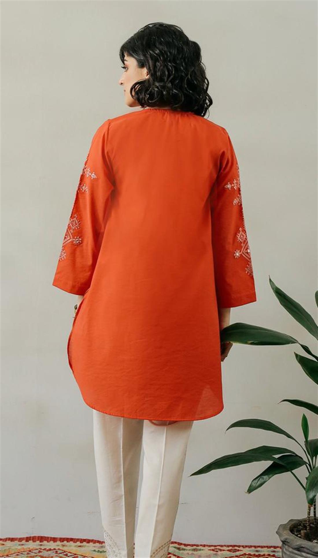 Red Embroidered Cotton Ladies Tunics and Kurta