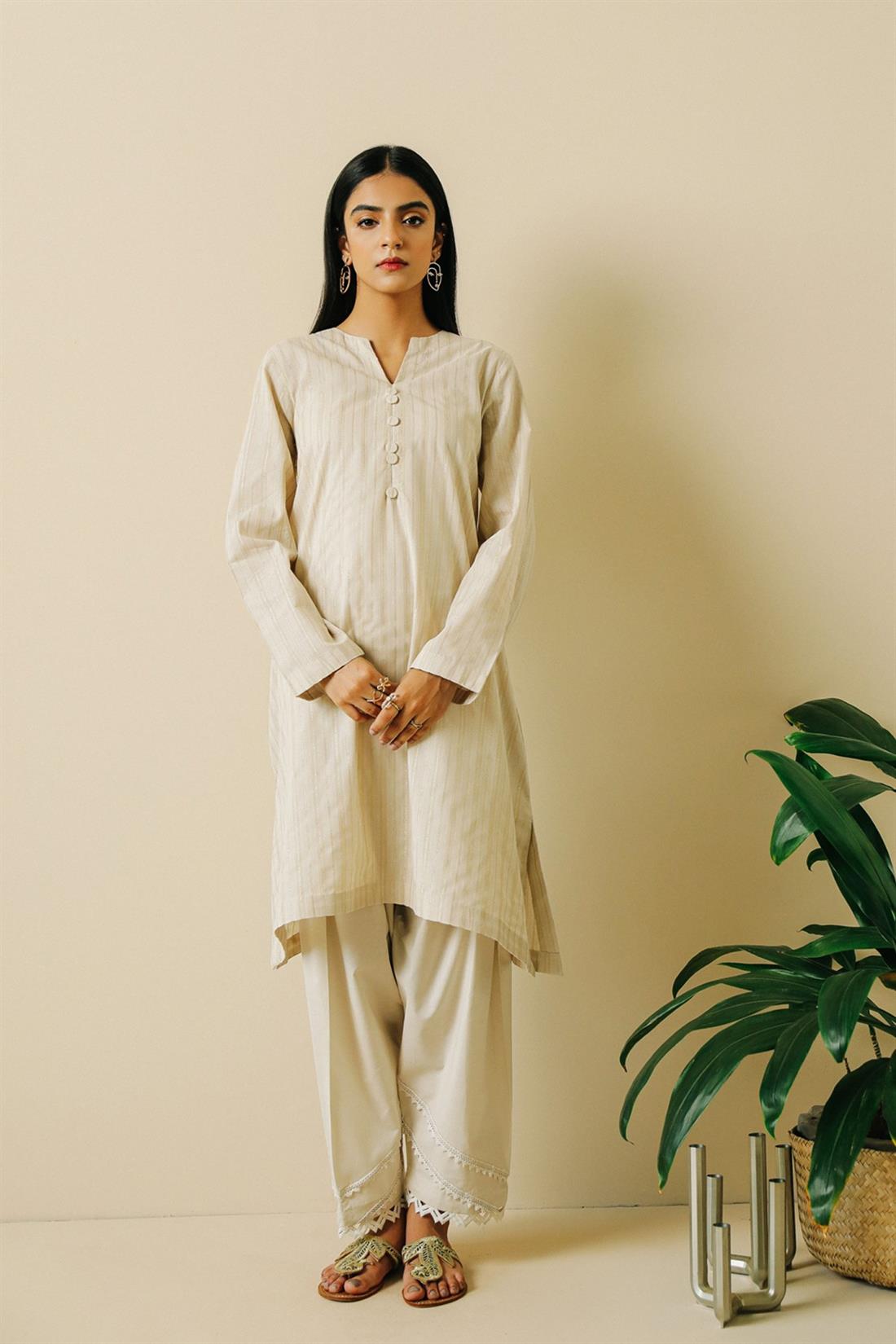 Cream Ethnic Designer Ladies Ready to Wear Suits