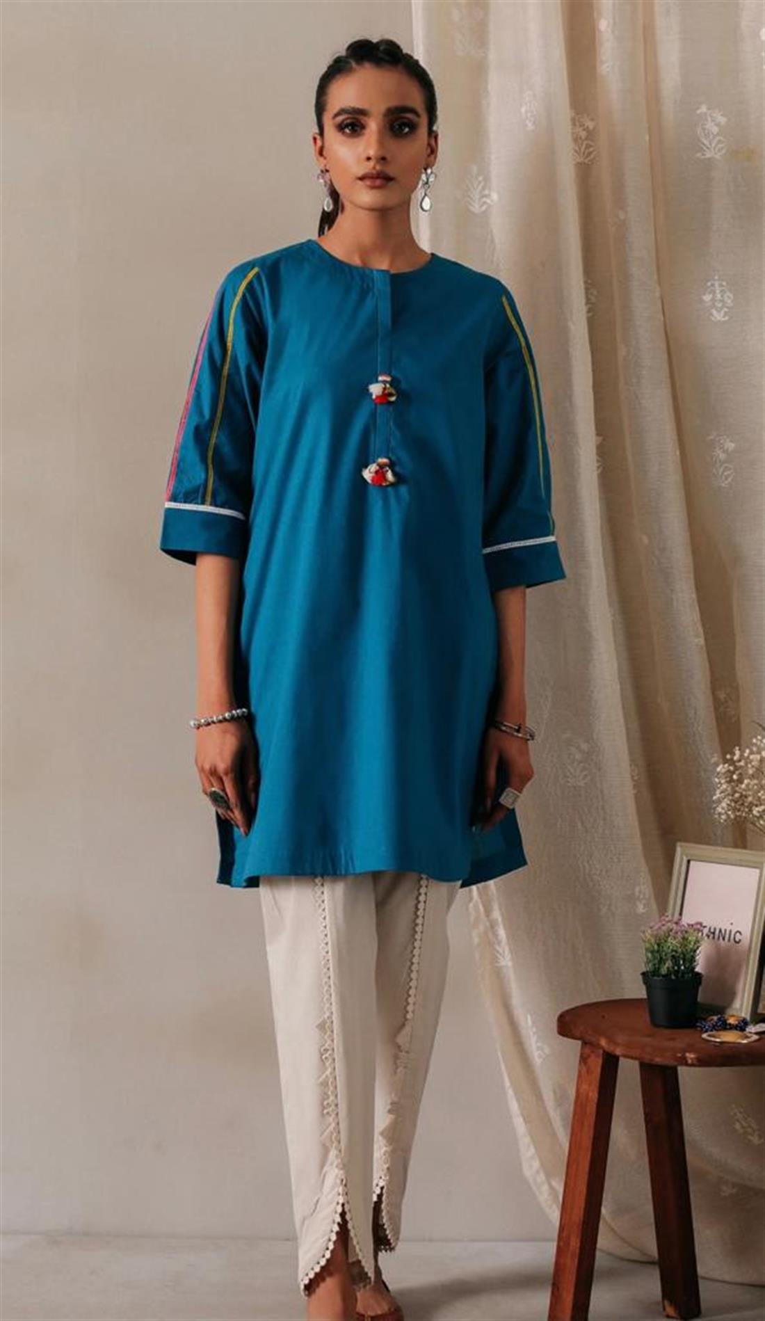 Teal Blue 1 Piece Dobby Fabric Solid Coloured Shirt
