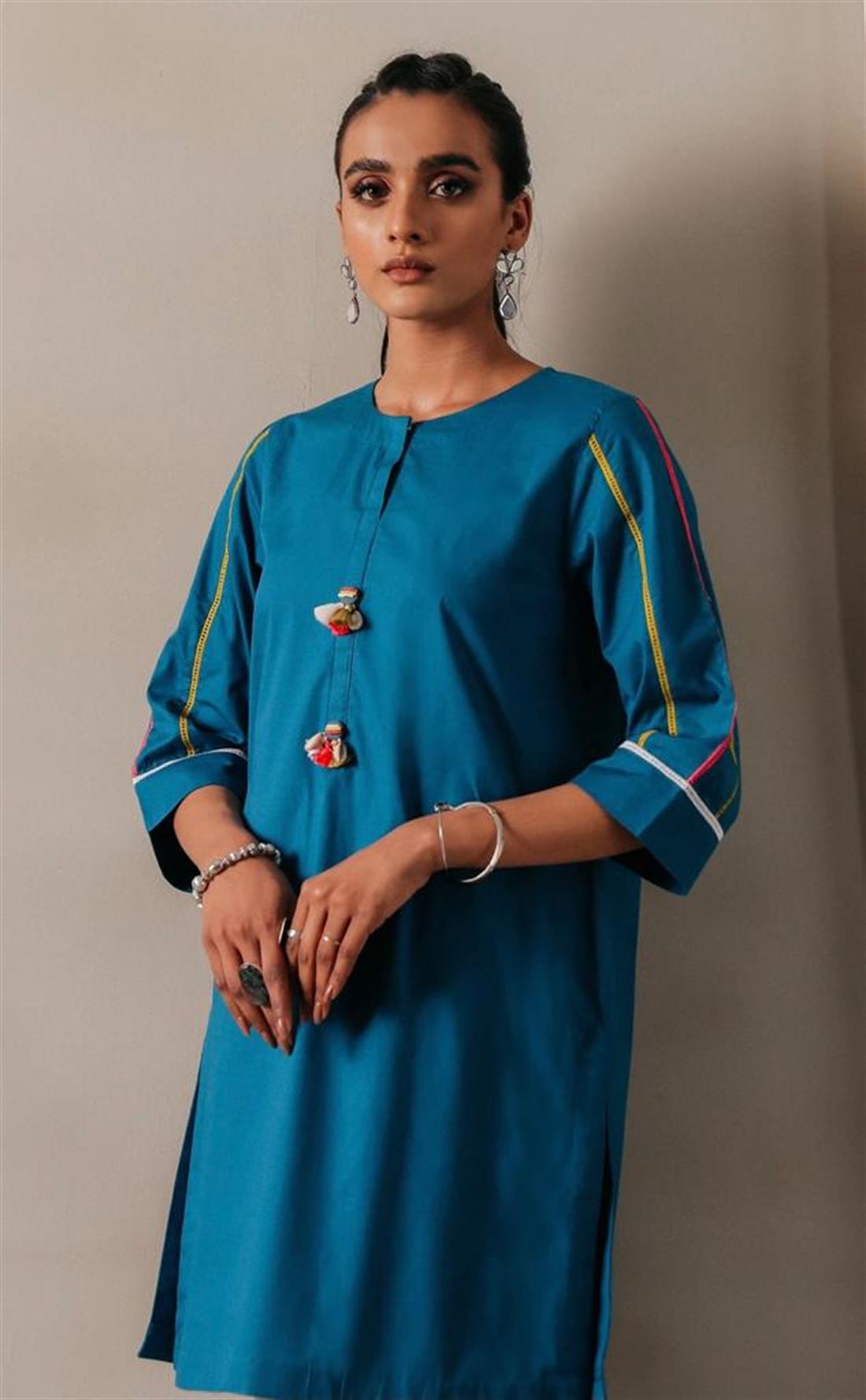 Teal Blue 1 Piece Dobby Fabric Solid Coloured Shirt