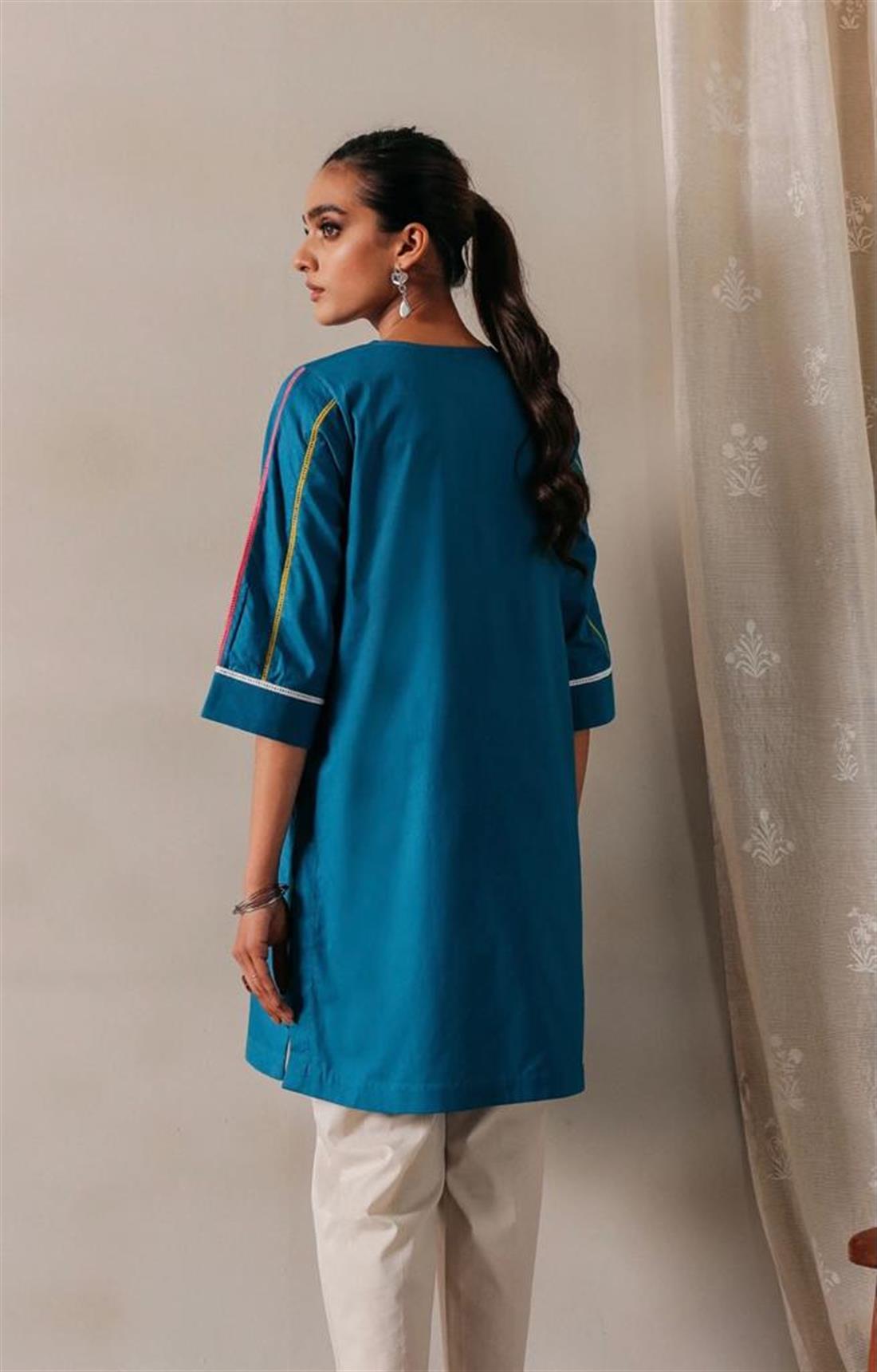 Teal Blue 1 Piece Dobby Fabric Solid Coloured Shirt