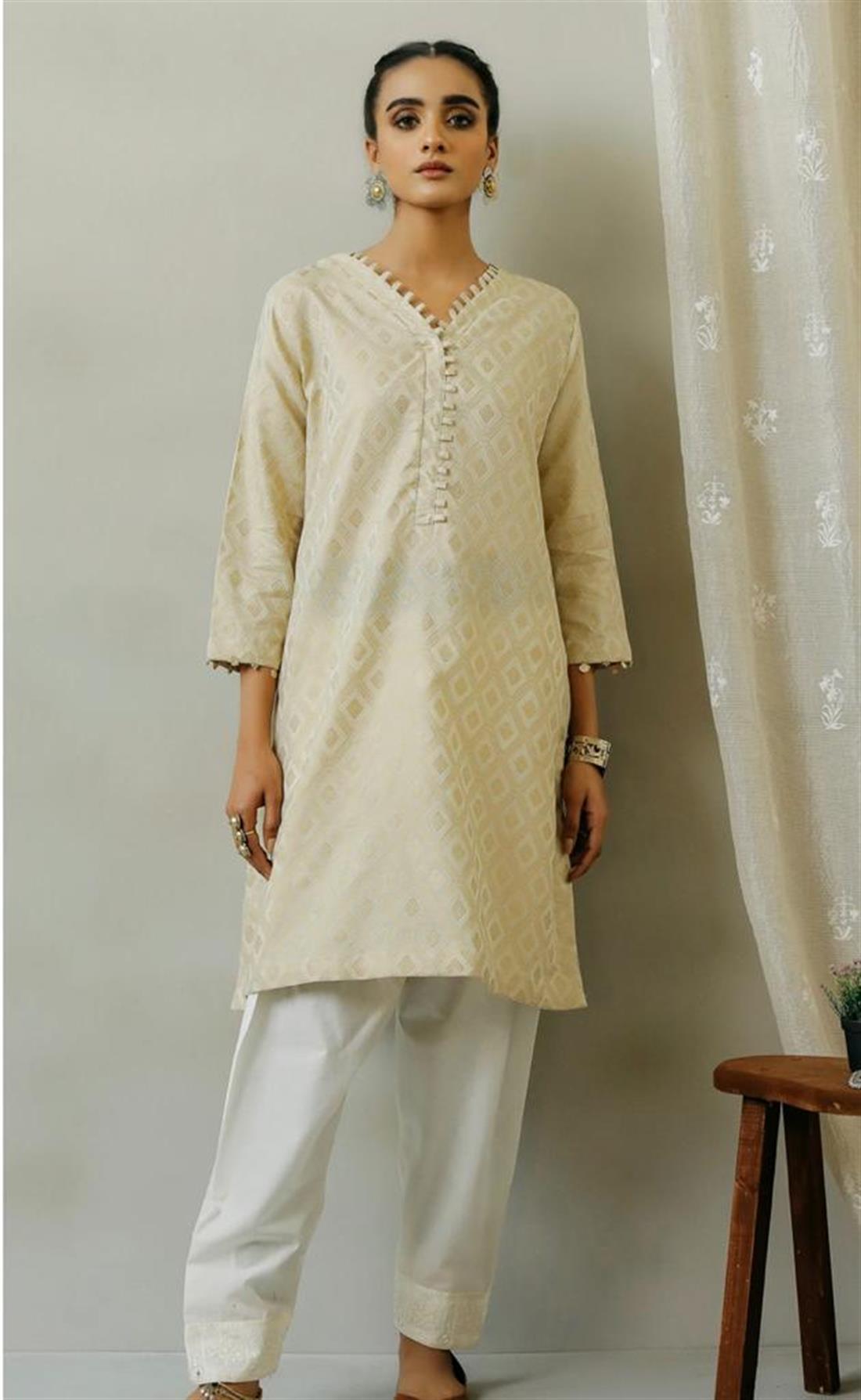 Light Gold Ethnic Designer Ladies Ready to Wear Suits