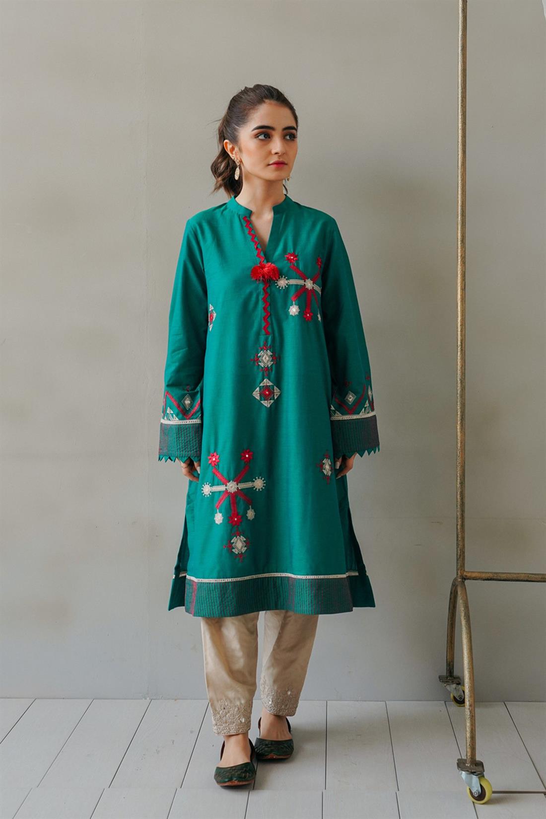 Green Embroidered Ethnic Designer Ladies Ready to Wear Suits